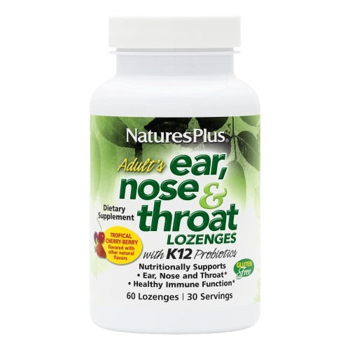 Natures Plus Adult's Ear, Nose & Throat lozs w/K12 Probiotics -Tropical Cherry Berry, 60 lozs. Exp: 05/27