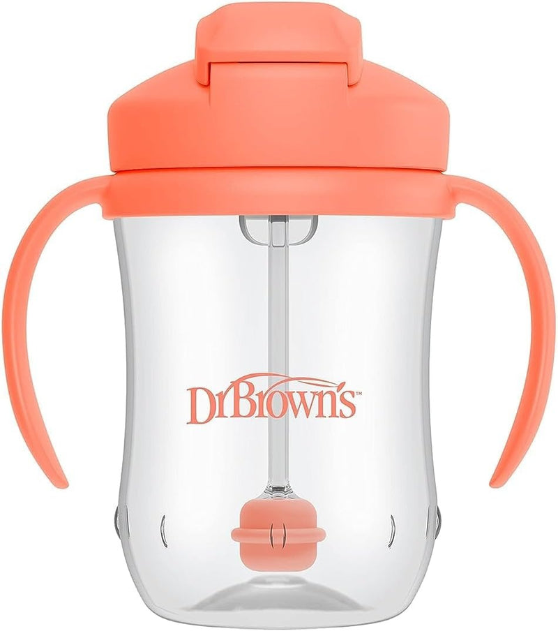 [2 Pack] Dr Brown's Baby's First Straw Cup w/ Handles, 6m+ 9oz/270ml - 5 Colors
