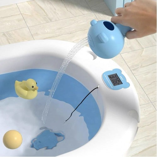 Lucky Baby Baly Collapsible Bath Tub W/Thermometer & Bath Support + Shower Skoop + Orangizer - (Grey)