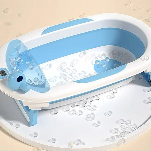 Lucky Baby Baly Collapsible Bath Tub W/Thermometer & Bath Support + Shower Skoop + Orangizer - (Grey)