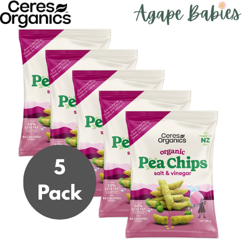[5 Pack] Ceres Organics Organic Pea Chips- Salt & Vinegar, 100g Exp: 01/26