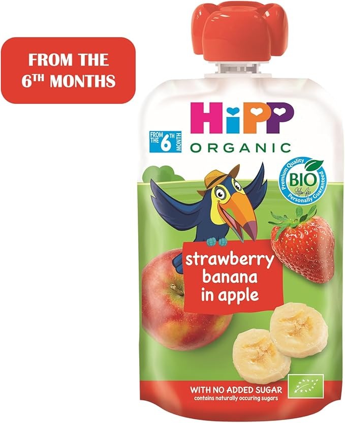 [6 Pack] Hipp organic Strawberry Banana Apple Pouch Gluten Free 100g