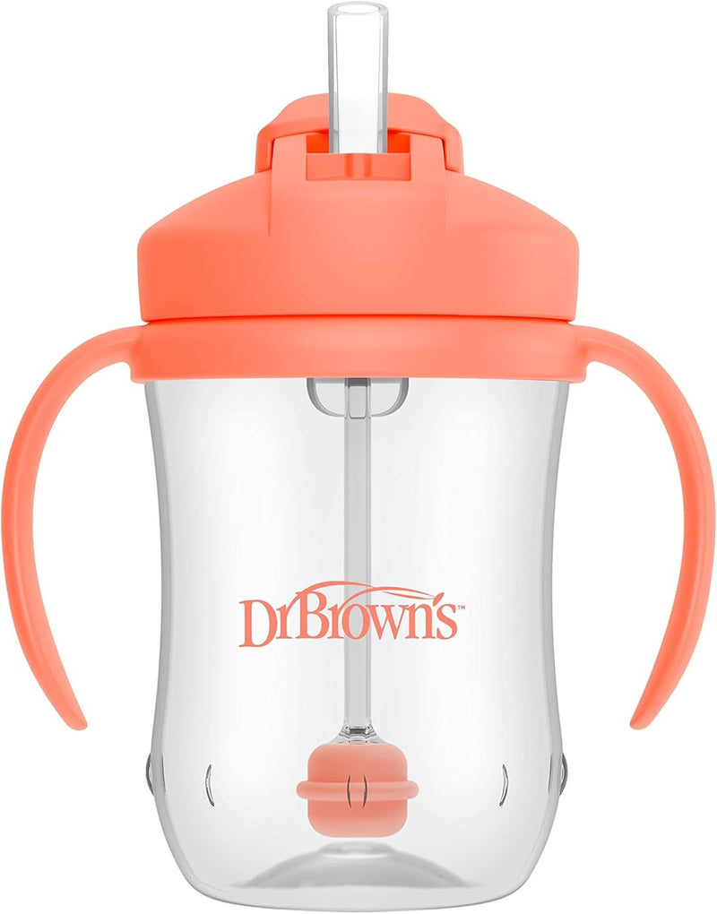 [2 Pack] Dr Brown's Baby's First Straw Cup w/ Handles, 6m+ 9oz/270ml - 5 Colors