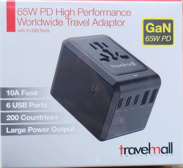 Travelmall GaN 65W PD High Performance  6 USB Travel Adaptor -2 Colors