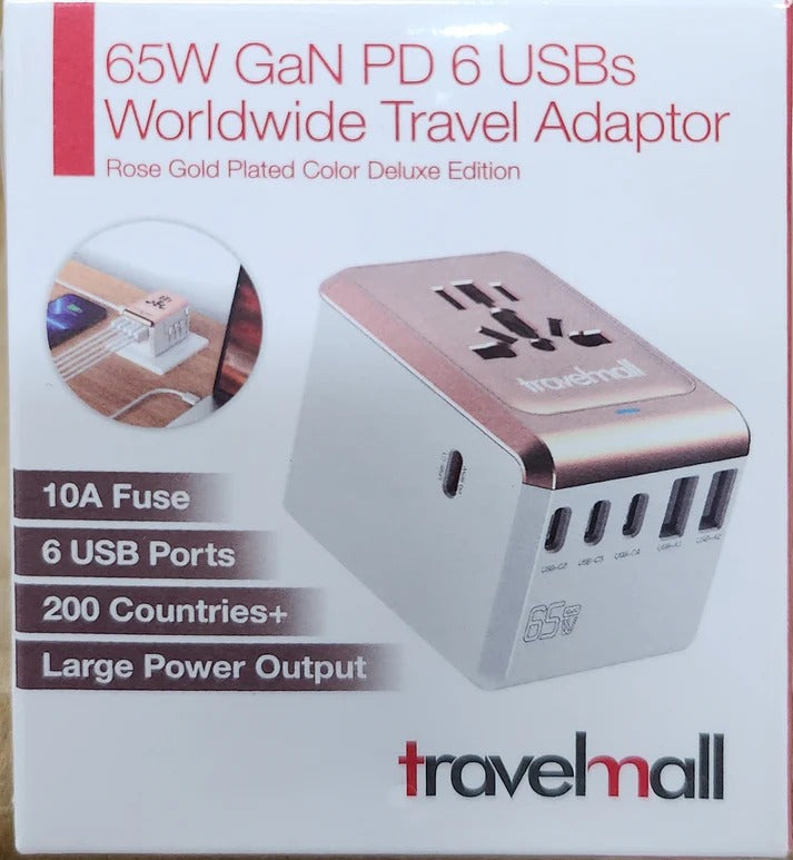 Travelmall GaN 65W PD High Performance  6 USB Travel Adaptor -2 Colors