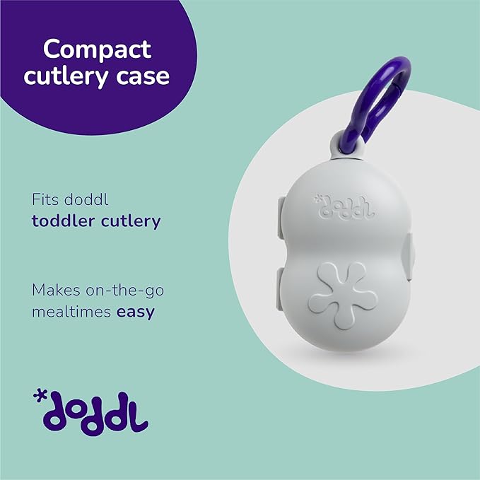 Doddl Toddler knife, fork and spoon case - Cool grey (purple clip)