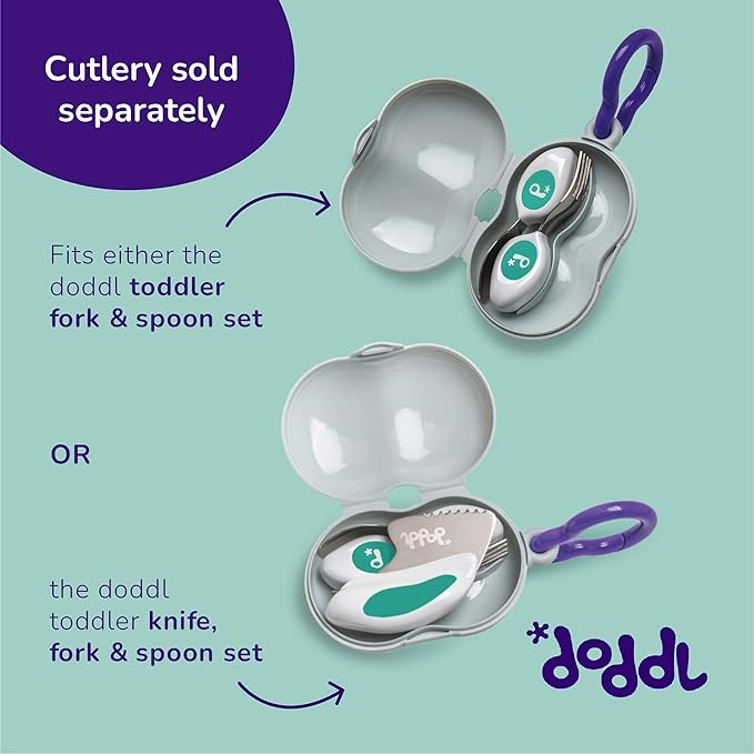 Doddl Toddler knife, fork and spoon case - Cool grey (purple clip)