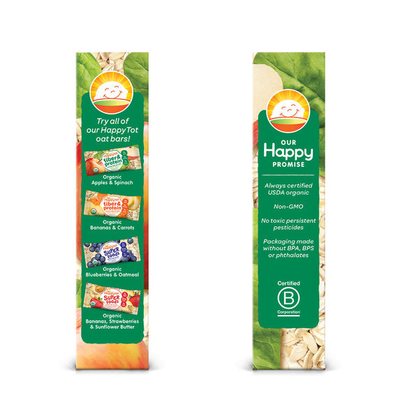 Happy Family Happy Tot Fiber & Protein Soft-Baked Oat Bar - Apple & Spinach, 5 x 25 g. Exp: 03/25