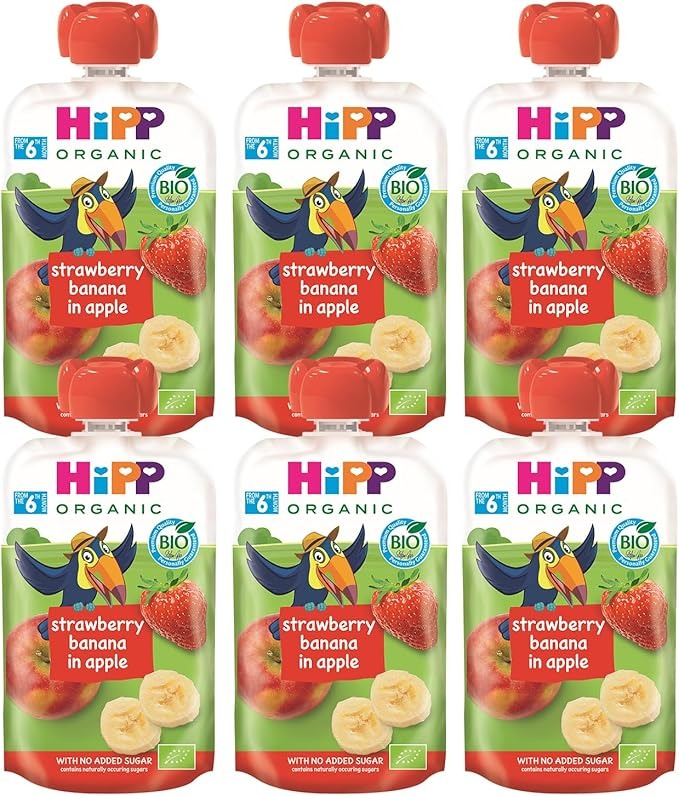 [6 Pack] Hipp organic Strawberry Banana Apple Pouch Gluten Free 100g