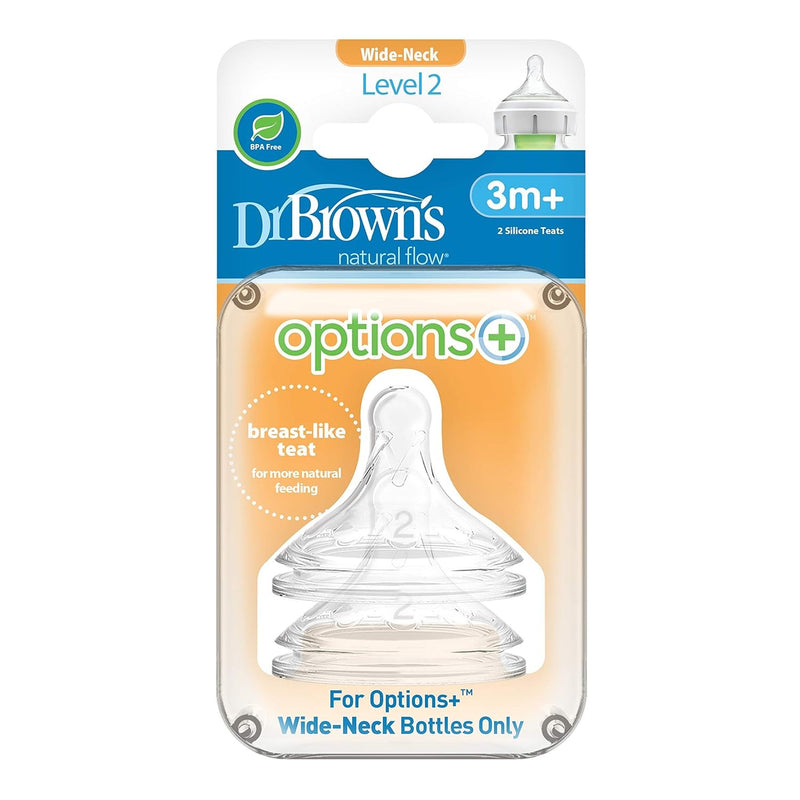 Dr Brown's Level 2 Wide Neck Silicon Options+ Nipple 2-Pack