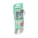 Beaba 1st Stage Silicone Spoons Two-tone Travel Set with Case - Mineral/Sage Green