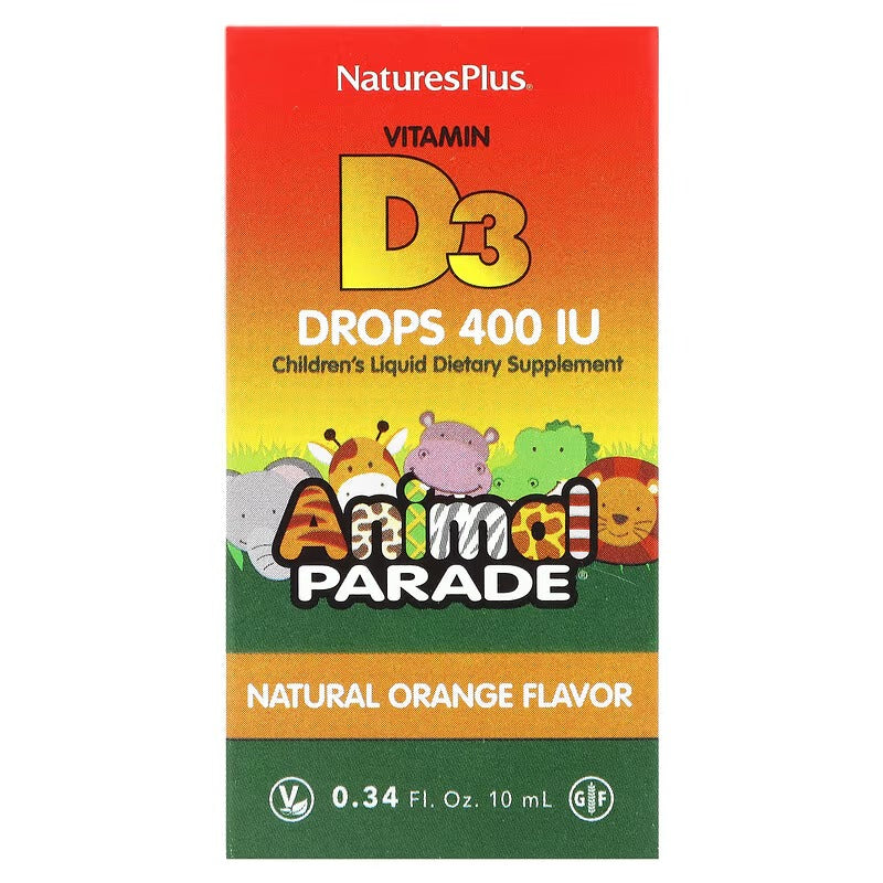Natures Plus Source of Life Animal Parade Vitamin D3 400 IU Liquid Drops - Orange, 10 ml. Exp: 11/26