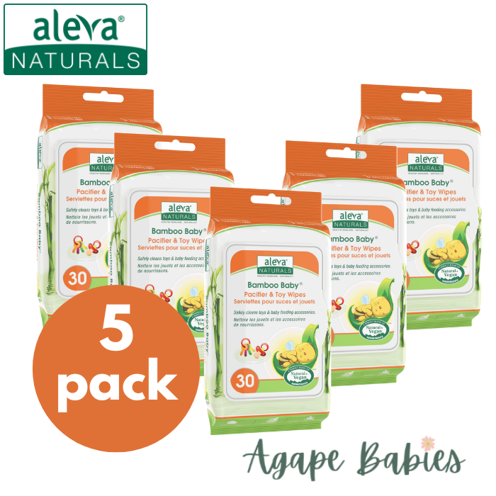 [5-Pack] Aleva Naturals Bamboo Baby Pacifier & Toy Wipes (30ct x 5 = 150)