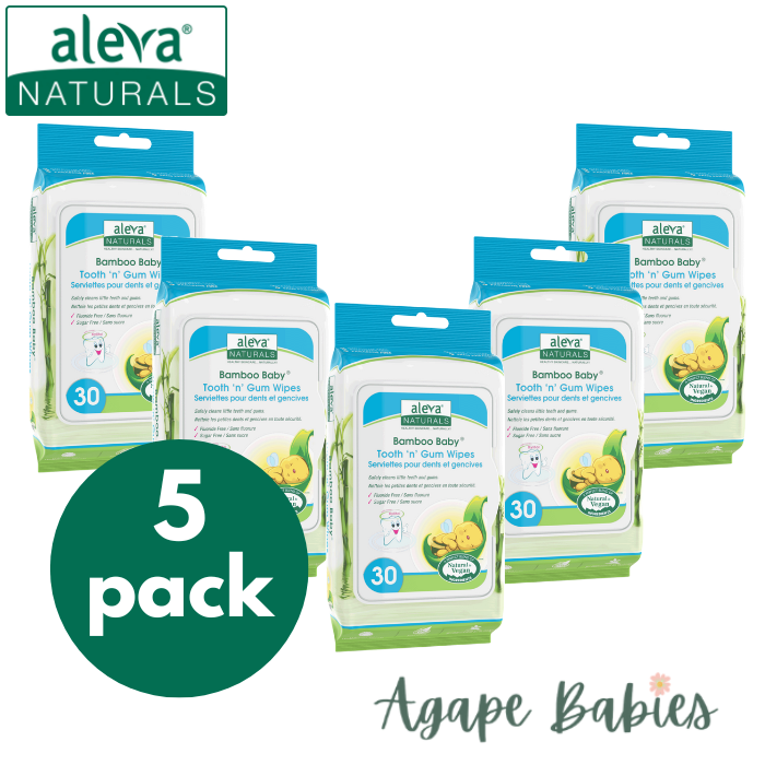 [5-Pack] Aleva Naturals Bamboo Baby Tooth 'n' Gum Wipes (30ct)