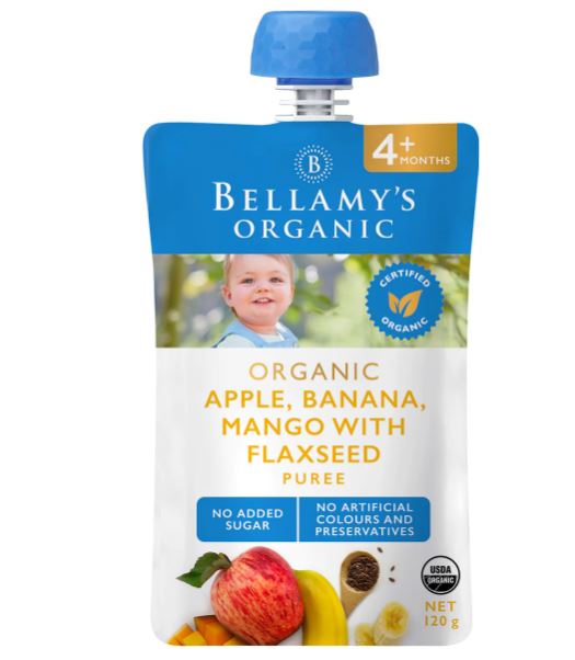 [2-Pack] Bellamy's Organic Apple, Banana, Mango with Flaxseed Puree120g