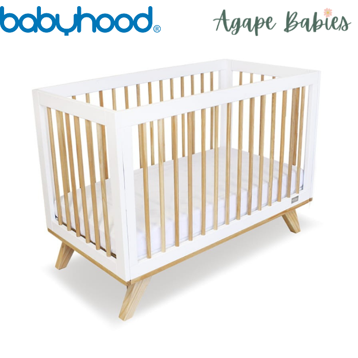 Babyhood Aurora Cot - White/Natural (1 yr warranty)