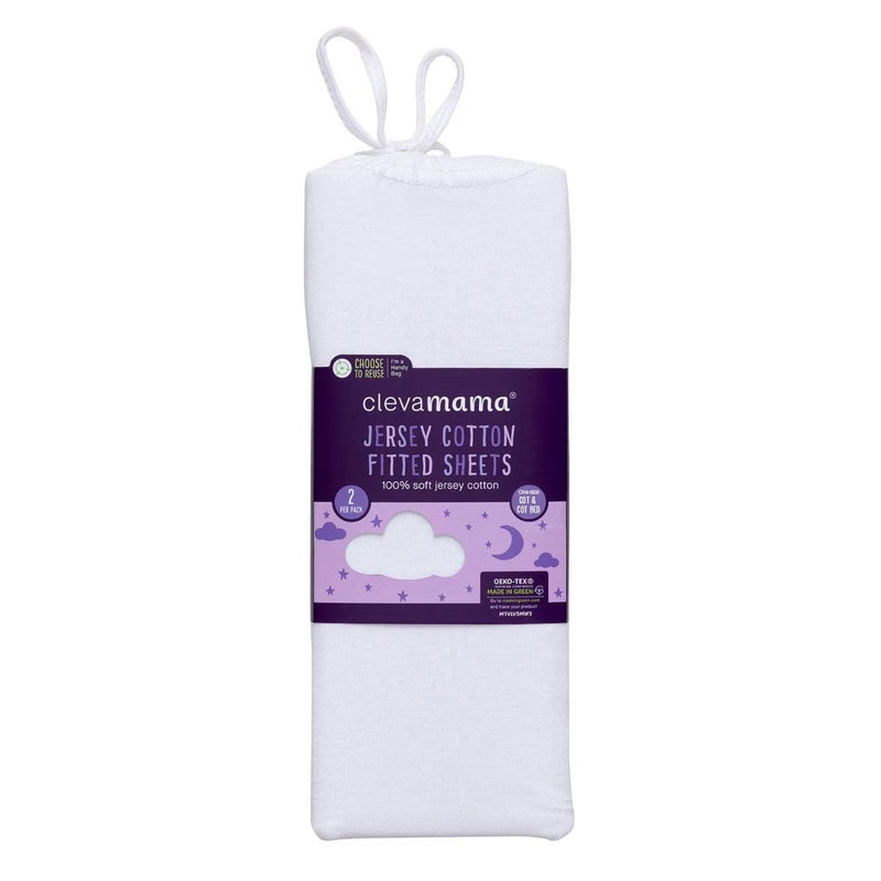 Clevamama Jersey Cotton Cot Bed Fitted Sheet 2pk - 4 Colors