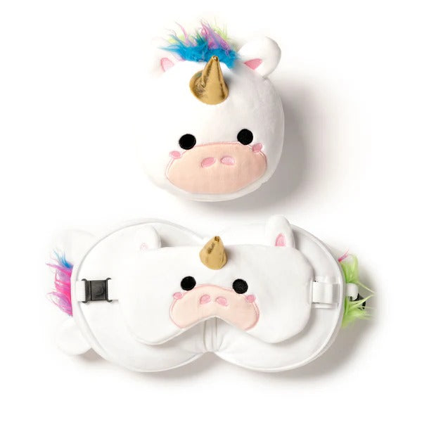 Travelmall 3D Shaped Travel Pillow & with Eye Mask Set - Unicorn