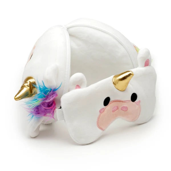 Travelmall 3D Shaped Travel Pillow & with Eye Mask Set - Unicorn