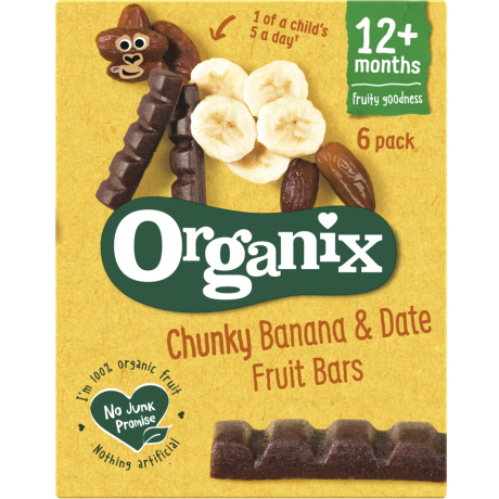 Organix Goodies Organic Chunky Fruit Bars - Banana & Date, 6 x 17 g. Exp-07/24