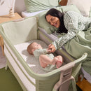 Tutti Bambini Cozee Zen Bedside Crib - Eucalyptus + Rocking Bar + CoZee Castors (Bundle pack)