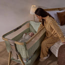 Tutti Bambini Cozee Sense Bedside Crib - Drifted Oak/Eucalyptus + Rocking Bar + CoZee Castors (Bundle pack)