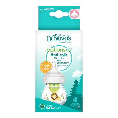 Dr Brown's 2 oz/60 mL Glass W-N Options+ Baby Bottle w/ Preemie Nipple, 1-Pack - Lion