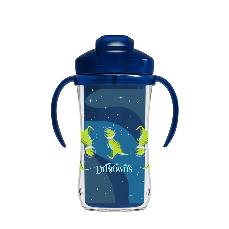 [ 2 Pack ] Dr Brown's 10oz/300Ml Insulated Straw Cup, 12M+ (Blue Deco)