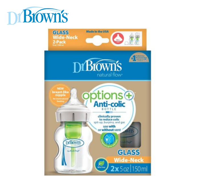 Dr Brown's Glass Wide-Neck Options+ Bottle 5 OZ/150 ML, 2-PK