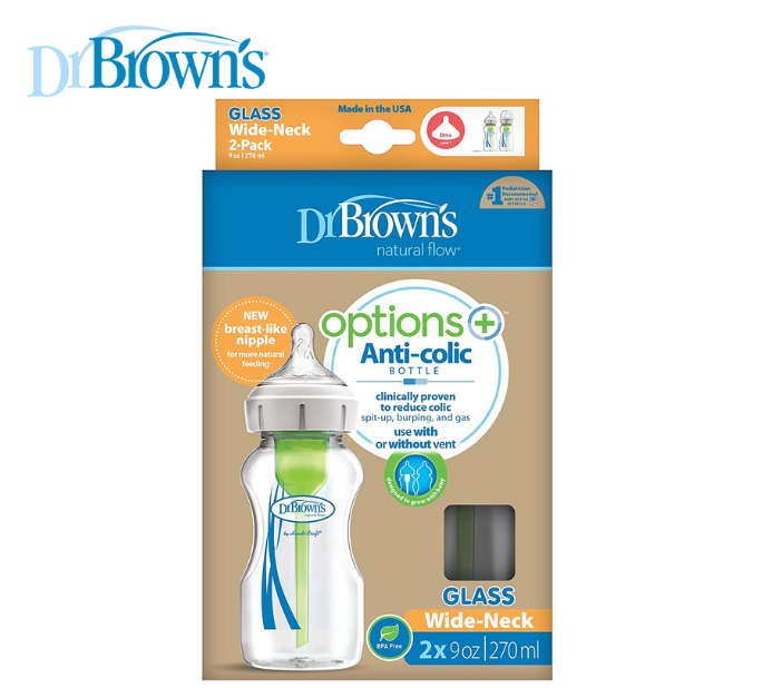 Dr Brown's Glass Wide-Neck Options+ Bottle 9 OZ/270 ML, 2-PK