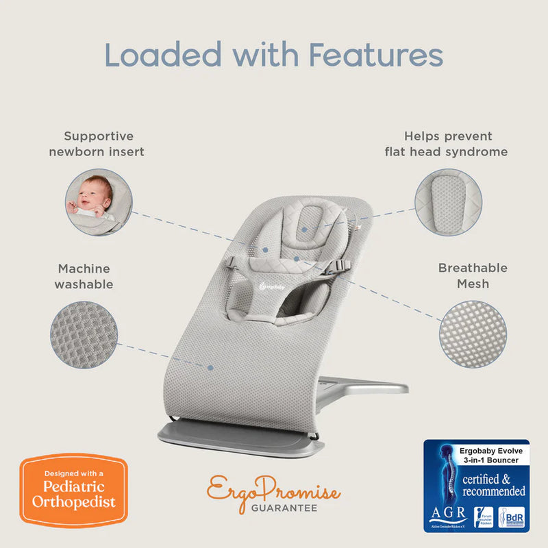 [1 Yr Local Warranty]Ergobaby Evolve 3 in 1 Mesh Bouncer - Cream