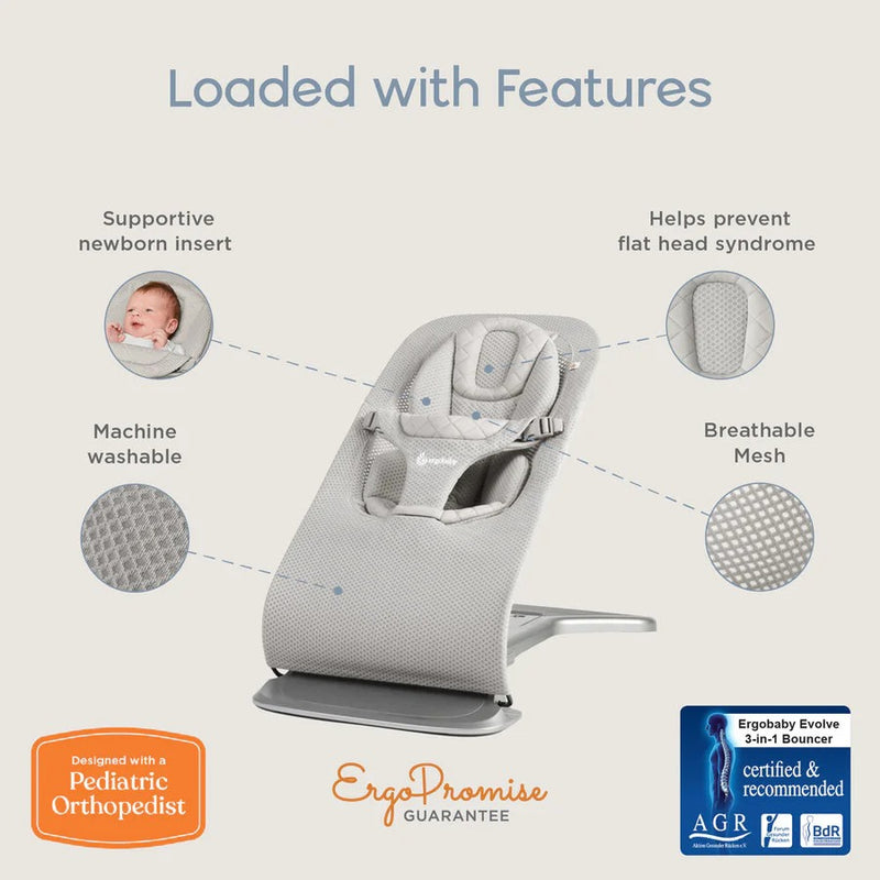 [1 Yr Local Warranty] Ergobaby Evolve 3 in 1 Mesh Bouncer - Light Grey