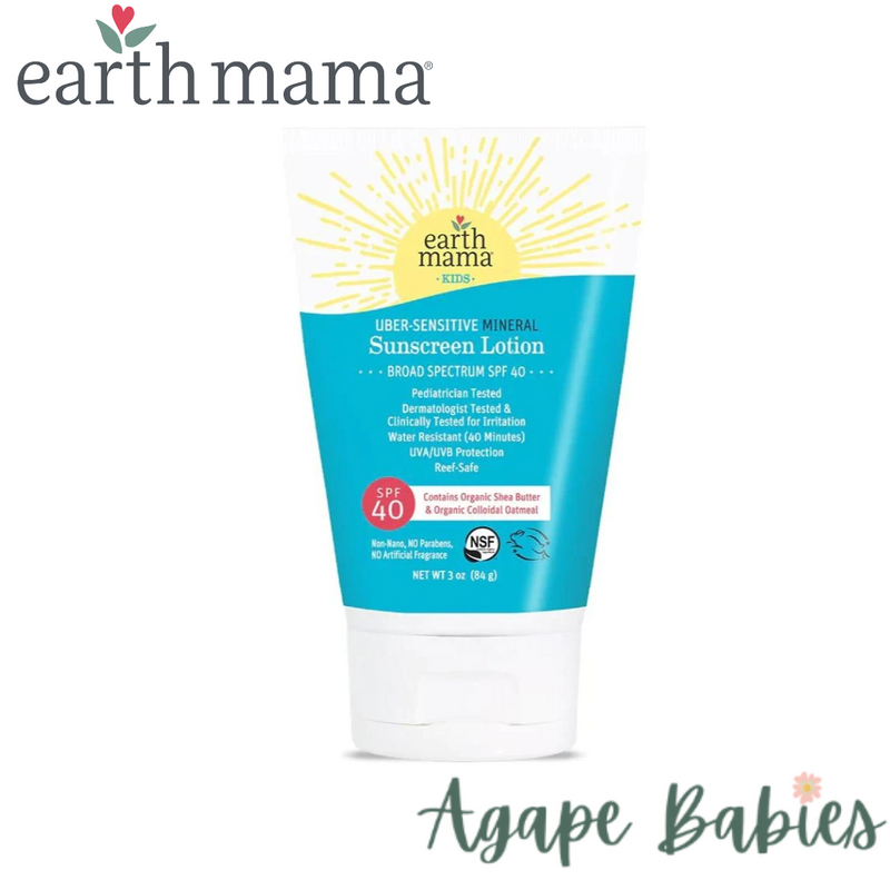 Earth Mama Organic Kids Uber-Sensitive Sunscreen Mineral Lotion SPF 40 - 84g (3 oz) Exp: 07/25