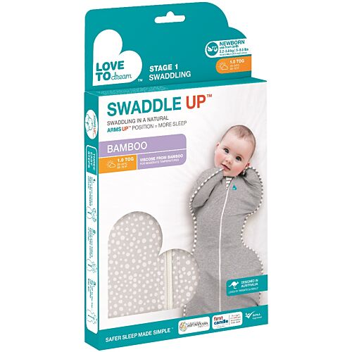 Love To Dream Swaddle UP Original Bamboo 1.0 TOG (Stage 1) - Grey Dot