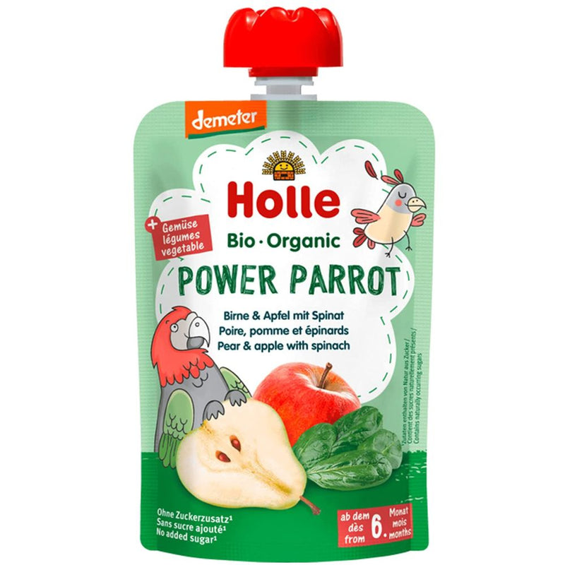 (Bundle of 6) Holle Organic Pouch - Power Parrot - Pear with Apple & Spinach 100g - From 6 Months