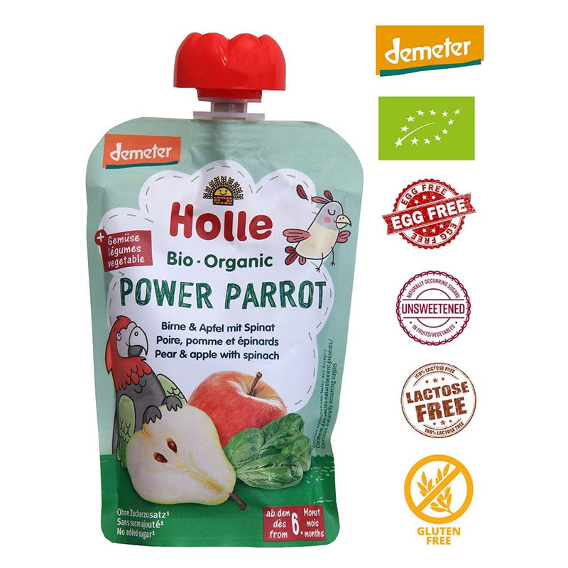 (Bundle of 6) Holle Organic Pouch - Power Parrot - Pear with Apple & Spinach 100g - From 6 Months