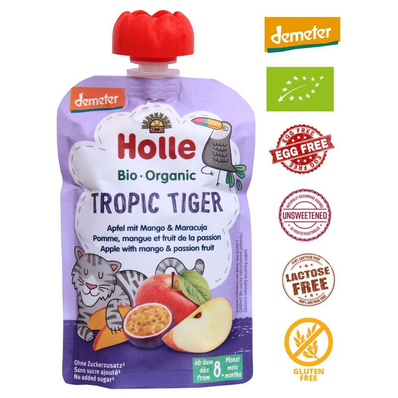 (Bundle of 6) Holle Organic Pouch - Tropic Tiger - Apple with Mango & Passion Fruit 100g - From 8 Months