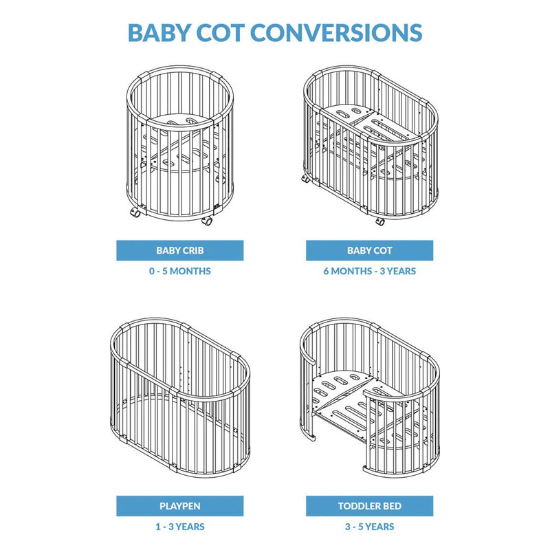 Happy Cot Happy Forever 7-in-1 Convertible Oval Baby Cot - Natural