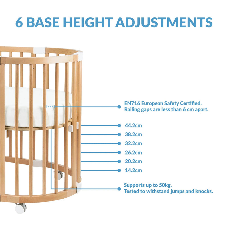 Happy Cot Happy Forever 7-in-1 Convertible Oval Baby Cot - Natural