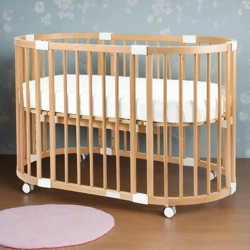 Happy Cot Happy Forever 7-in-1 Convertible Oval Baby Cot - Natural