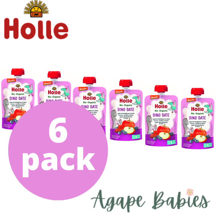 (Bundle of 6) Holle Organic Pouch - Dino Date - Apple with Blueberries & Dates 100g - From 6 Months