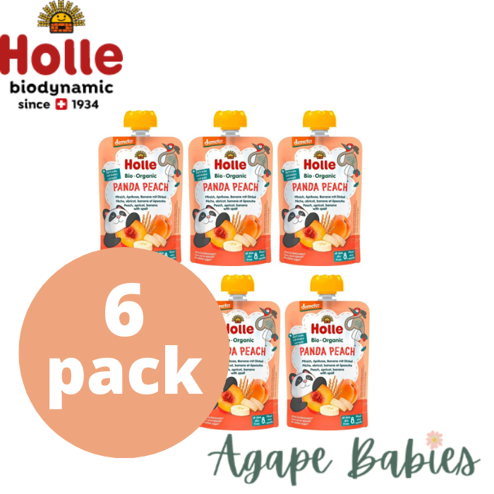 (Bundle of 6) Holle Organic Pouch - Panda Peach - Peach, Apricot & Banana with Spelt 100g - From 8 Months