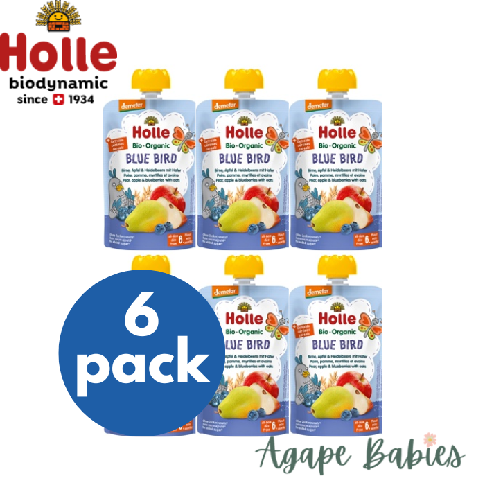 (Bundle of 6) Holle Organic Pouch - Blue Bird - Pear Apple & Blueberries with Oats 100g - From 6 Months