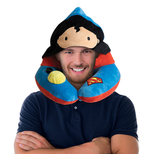 TravelMall Kid’s Justice League 3D Foldable Hood With Patented Pump Pillow - Superman