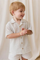 Jamie Kay Organic Cotton Silas Shirt - Mini Pinstripe Parchment/Dawn