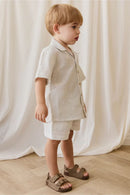 Jamie Kay Organic Cotton Silas Shirt - Mini Pinstripe Parchment/Dawn