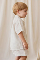 Jamie Kay Organic Cotton Silas Shirt - Mini Pinstripe Parchment/Dawn