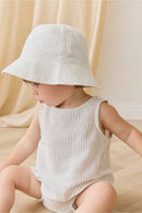 Jamie Kay Organic Cotton Woven Bucket Hat - Mini Pinstripe Parchment / Dawn