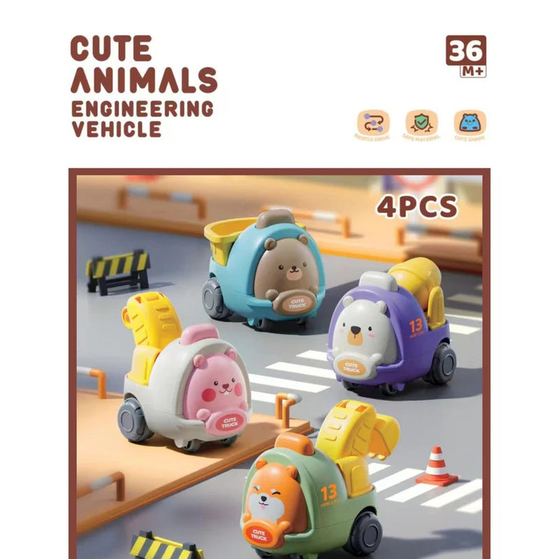 [2 Pack] Maya & Friends Cute Animal Toy Construction Vehicles (4pcs)