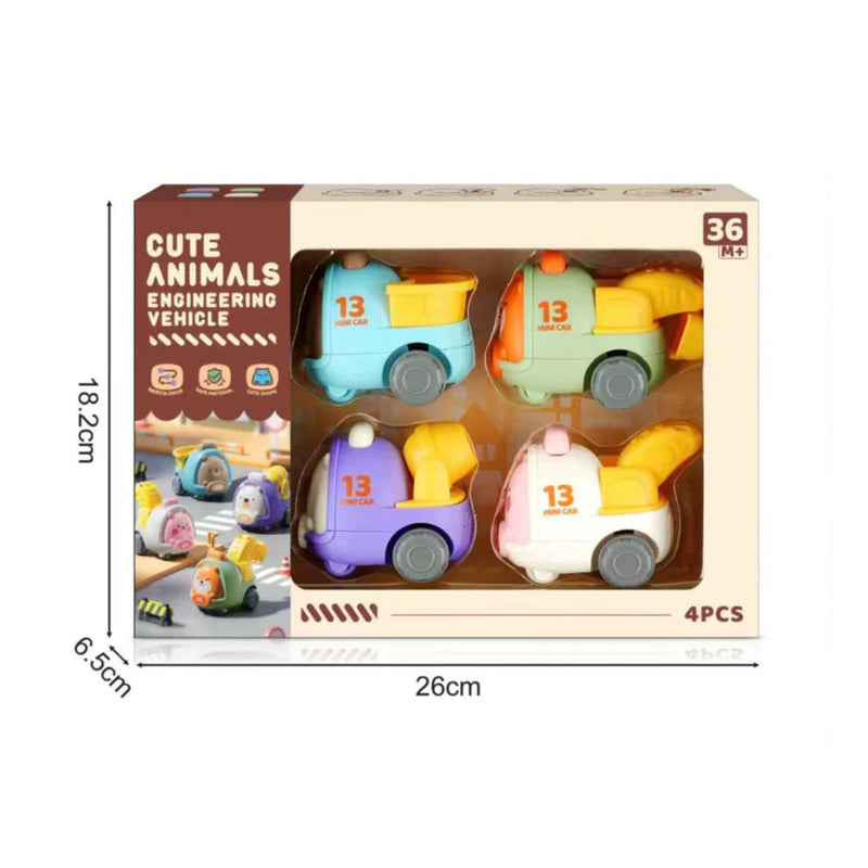 [2 Pack] Maya & Friends Cute Animal Toy Construction Vehicles (4pcs)